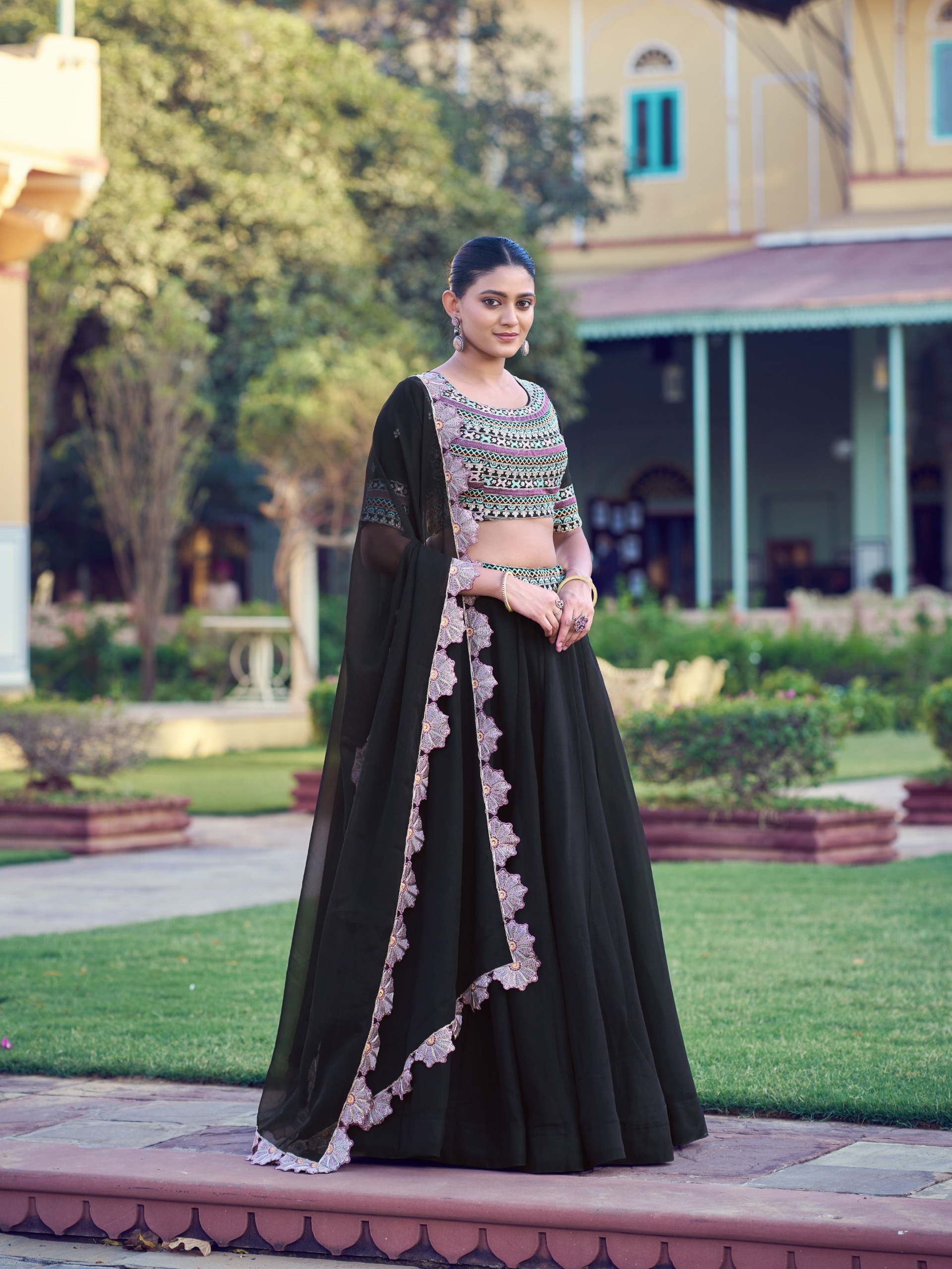Aurum Georgette Lehenga with Thread & Sequins Embroidery